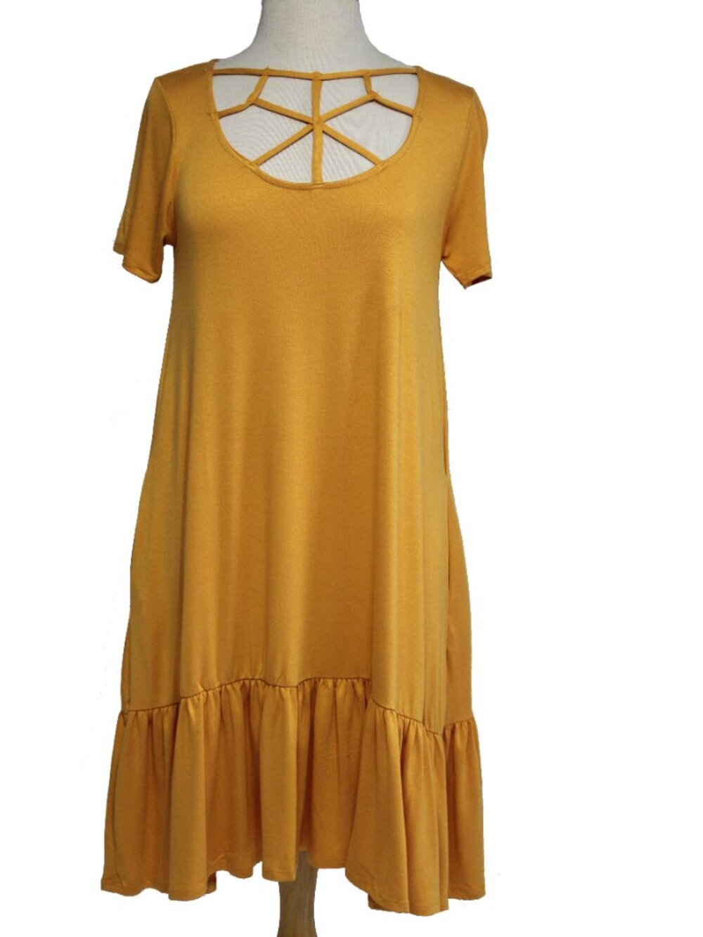 Zenana #7041 Stretch Casual Short Summer Dress-Sizes M to 3X-MUSTARD YELLOW-NEW